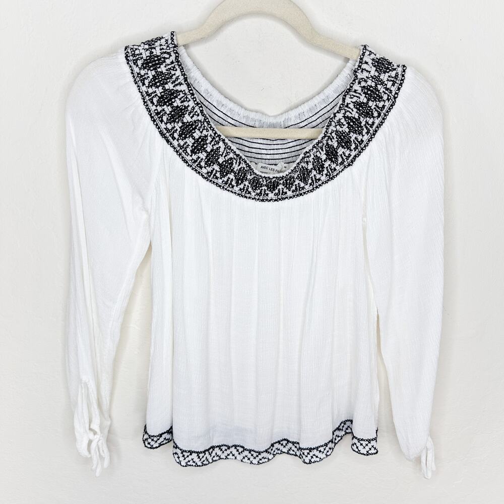Anthropologie Avec Les Filles Embroidered Smocked Off The Shoulder Top Blouse XS - Picture 3 of 14